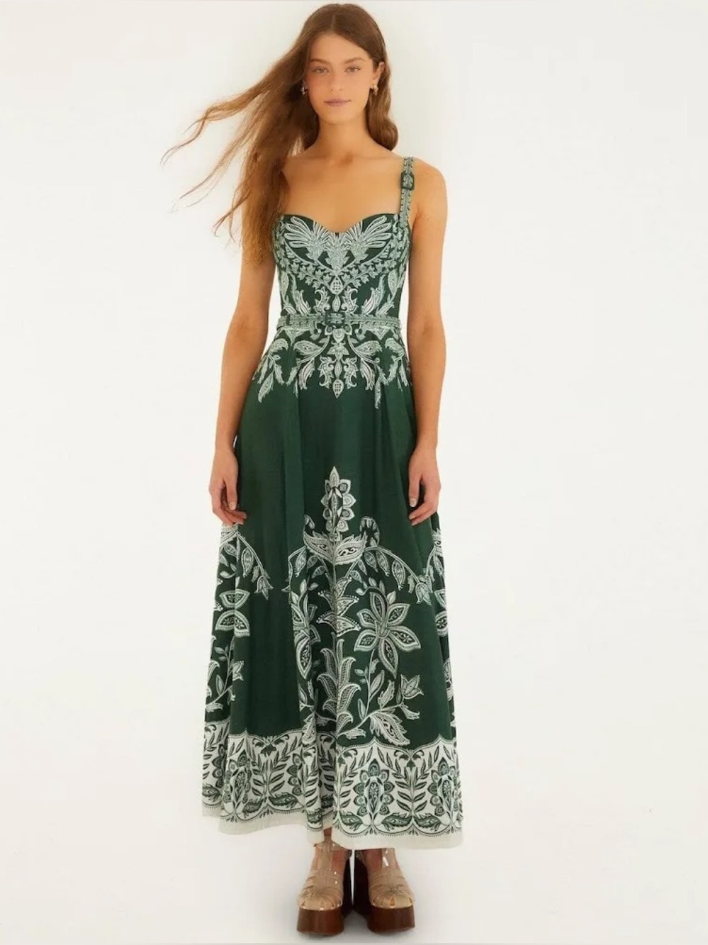 Dark Green Miranda Buckles Western Maxi Dress